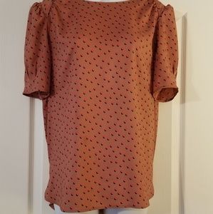 Ann Taylor Pink Dot Print Short Sleeve Blouse